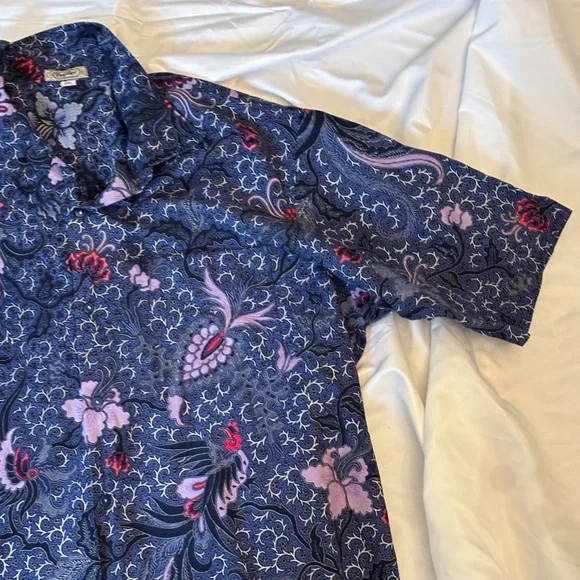 Popiler Purple Batik Men’s Button up SS Camp Shirt Men’s 2XL Beach Polynesian - Picture 5 of 7